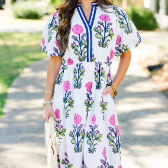 Floral Maxi Dress with Pink and Blue Accents - Picture 2 of 7